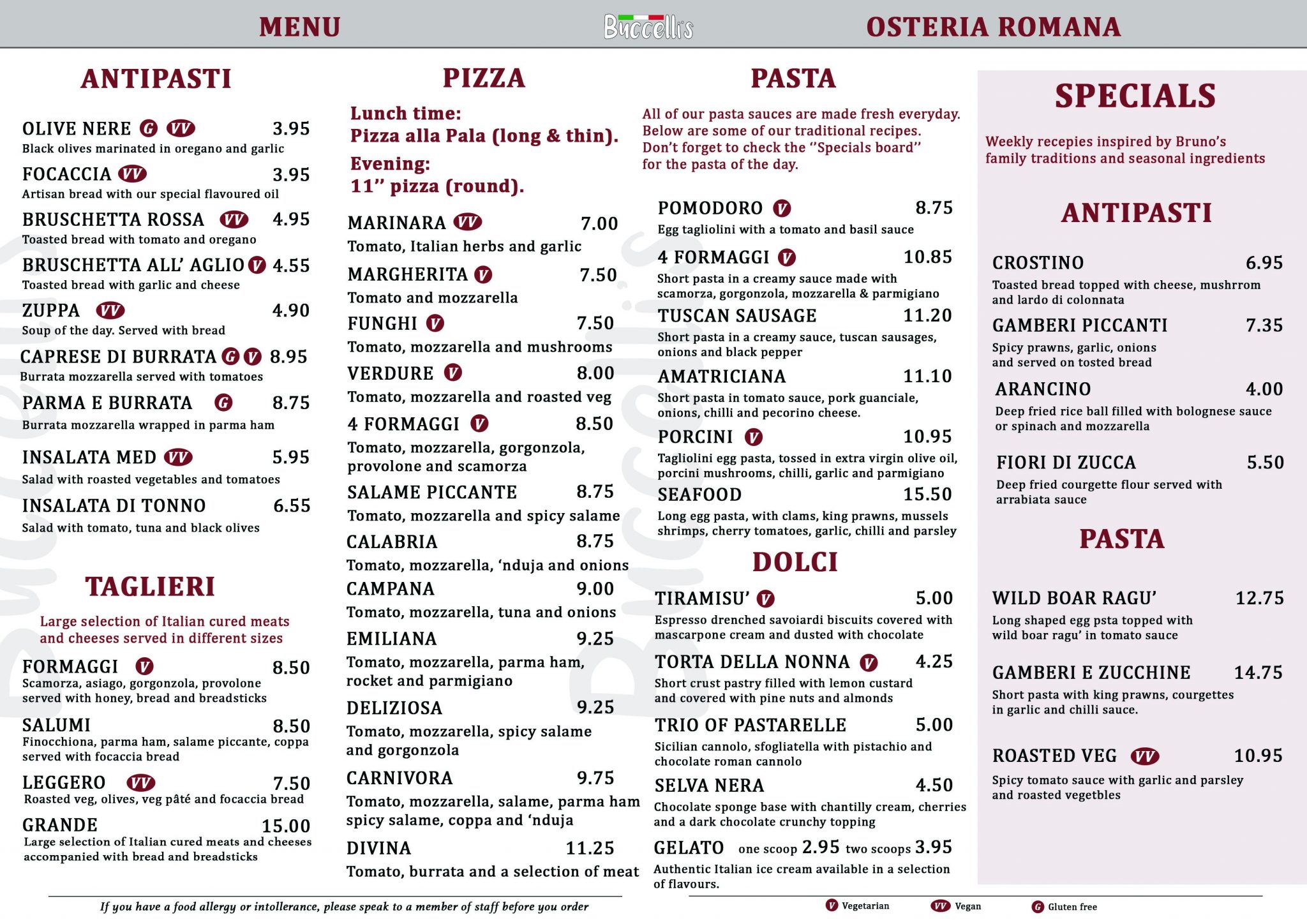 EAT IN OR TAKE AWAY Buccellis